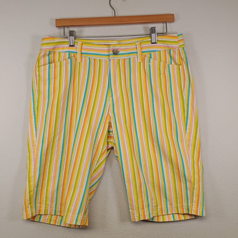 Summer Rainbow i.e. relaxed Men 12 Multi Striped Cotton Casual Relaxed Shorts